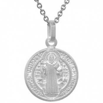Sterling Silver St Benedict Medal 3/4 inch Round Italy 0.8mm Chain - CV11RINDYNJ