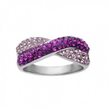 Crystaluxe Criss-Cross Band Ring with Violet and Lilac Swarovski Crystals in Sterling Silver - C711TAGVCKD