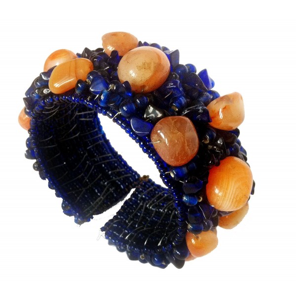 Natural Agate CUFF Bracelet-Blue & Orange-Mens Jewelry-Womens bracelet-Hand wired by TANEESI - CP11FE6NHJN
