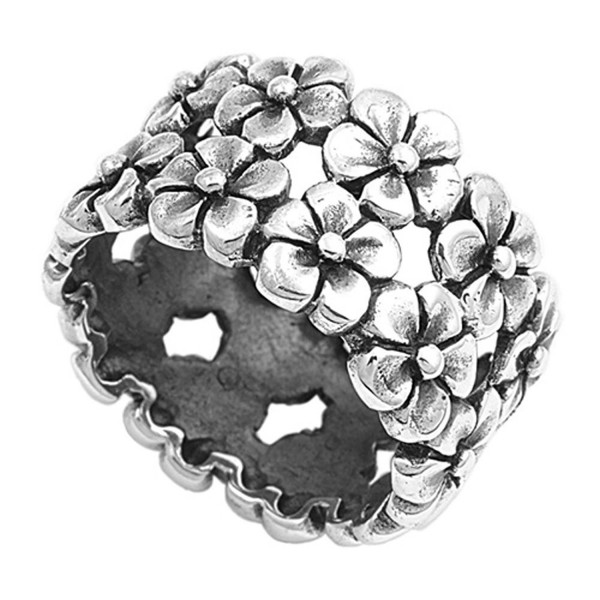 Sterling Silver Women's Plumeria Flower Eternity Ring Cute 925 Band Sizes 5-10 - C611GQ4E4CB
