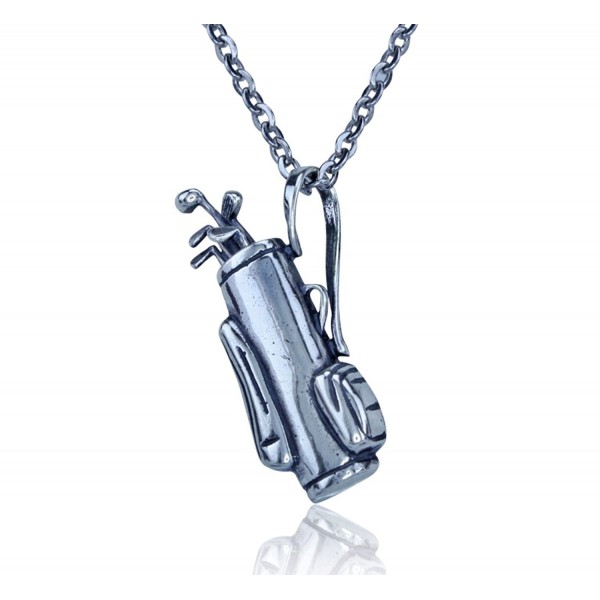 Sterling Silver Golf Bag Pendant W/ Moving Golf Clubs with Stainless Steel 20-22" Necklace Chain - CE11DJDTYTF