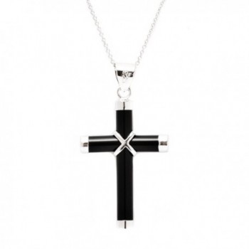 Sterling Silver Jadeite cross necklaces- 3 colors White- Black- and Green Jade- in 18" cable chain - Black - CC188I4OI0X