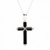 Sterling Silver Jadeite cross necklaces- 3 colors White- Black- and Green Jade- in 18" cable chain - Black - CC188I4OI0X