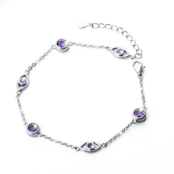 925 Sterling Silver Adjustable Lucky CZ Evil Eye Charm Bracelet for Women- (6.9-8.1 inches) - CT1845QNSWT