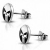 Stainless Steel Punisher Skull Round Circle Button Stud Post Earrings - Silver - CX185OAG0YZ