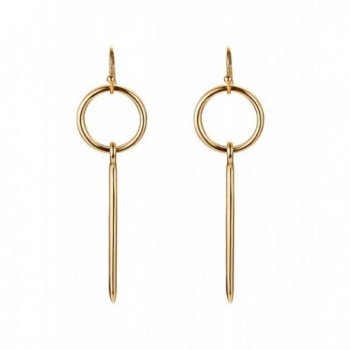 Gold Plated Fashion Stylish Loop & Vertical Bar Drop Dangle Simple Minimal Earrings for Women Girls - CX184RK3HIG