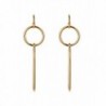 Gold Plated Fashion Stylish Loop & Vertical Bar Drop Dangle Simple Minimal Earrings for Women Girls - CX184RK3HIG