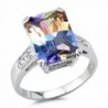 Sterling Silver Large Rectangle Ring - Multicolor Simulated Cubic Zirconia - CI12JBXJ19J