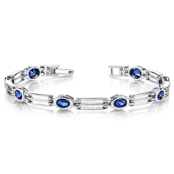 Created Sapphire Bracelet Sterling Silver Rhodium Nickel Finish Oval Bezel Set - CM1141DPOI7