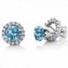 2.00 Ct Round 6mm Swiss Blue Topaz 925 Silver Removable Jacket Stud Earrings - CB11IX8N03H