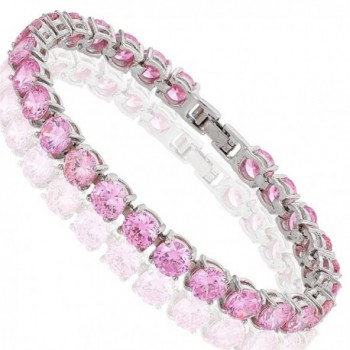 Round Cut Multi-Color CZ 18K Gold Plated Tennis Bracelet- 7" - Pink - CY182K5RTQK