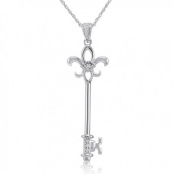 Diamond Fleur-De-Lis Key Pendant - Necklace in Sterling Silver - CL11GN315EZ