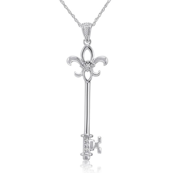 Diamond Fleur-De-Lis Key Pendant - Necklace in Sterling Silver - CL11GN315EZ