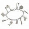 Chef Charm Bracelet- Pewter Cooking and Baking Themed Charms on Stainless Steel Chain - Sizes XS S M L XL - C612KLH0XTV