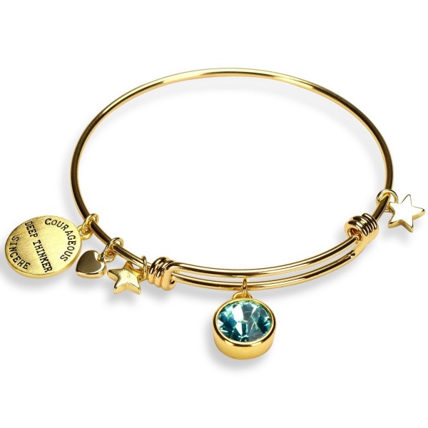 Gold Plated Charm Bracelet Birthstone Crystal Expandable Bangle Bracelet - CI17AANMYUK