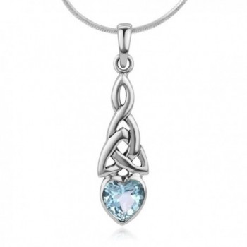 925 Sterling Silver Triquetra Celtic Knot Gemstone Heart Endless Love Pendant Necklace- 18" - Blue Topaz - CR12NTI9E3X