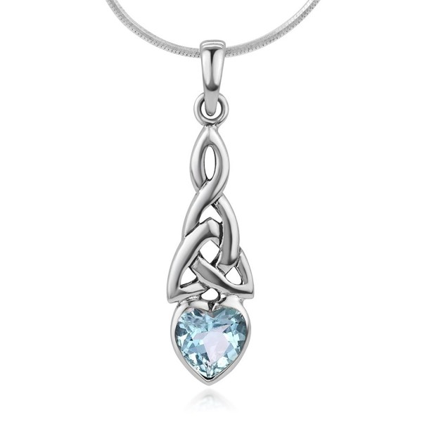 925 Sterling Silver Triquetra Celtic Knot Gemstone Heart Endless Love Pendant Necklace- 18" - Blue Topaz - CR12NTI9E3X