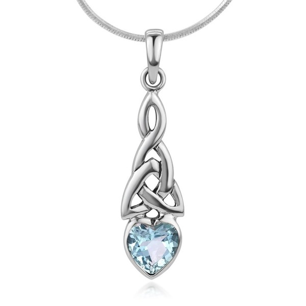 925 Sterling Silver Triquetra Celtic Knot Gemstone Heart Endless Love Pendant Necklace- 18" - Blue Topaz - CR12NTI9E3X 925 Sterling Silver Triquetra Celtic Knot Gemstone Heart Endless Love Pendant Necklace- 18" - Blue Topaz - CR12NTI9E3X