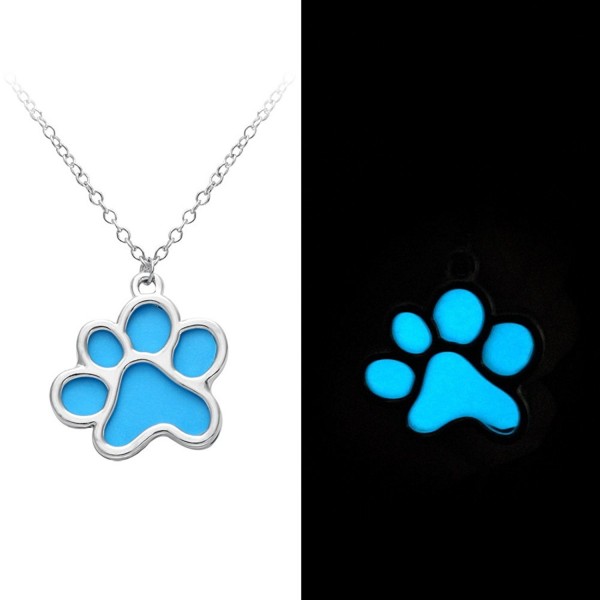 SENFAI Puppy Paw Fairy Magical Glow in the Dark Pendant Necklace for Dog Cat Mom 18" - Blue - CM12FXTIZ2J