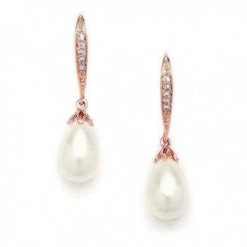 Mariell Vintage Rose Gold Glass Pearl Drop Bridal Wedding Earrings with Art Deco Cubic Zirconia Accent - CW12N1P0AMY