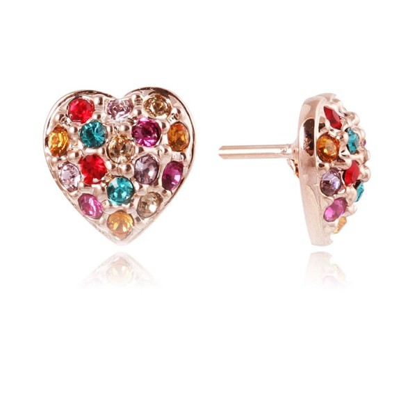 Fashion Plaza Women's Rose Gold Color Heart Shape Stud Earrings with Colorful CZ E353 - CT11CWJIWA3