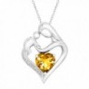 Sterling Silver Natural Citrine Mother & Child Heart Pendant Necklace with Diamond- 18" - C612E0UQGLJ