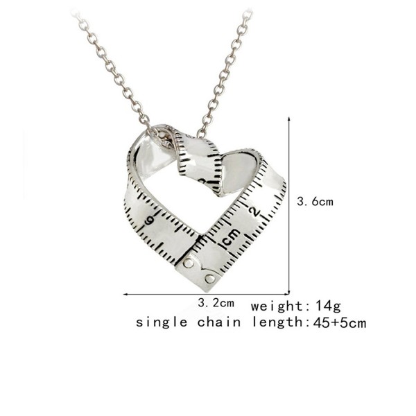 Kebaner Retro Silver Heart Shaped Ruler Pendant Necklace Rotating Ruler Teacher Gift - Silver - CT17YQRUNU6