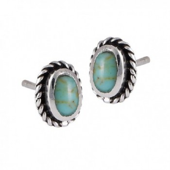 .925 Sterling Silver Oval Bali Blue Veined Stud Post Earrings - CV12MMWNEUX