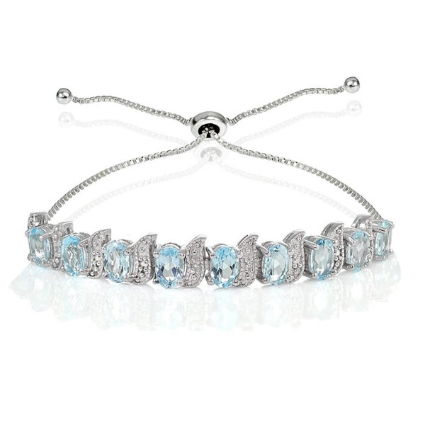 Sterling Silver Genuine or Created Oval & S Adjustable Tennis Bracelet - Blue Topaz - CT182HSLXOK