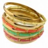 Colorful color block bamboo texture multi bangles set total of 9 bangles metal textured bracelets - Light Mult - CP11SET8BZR