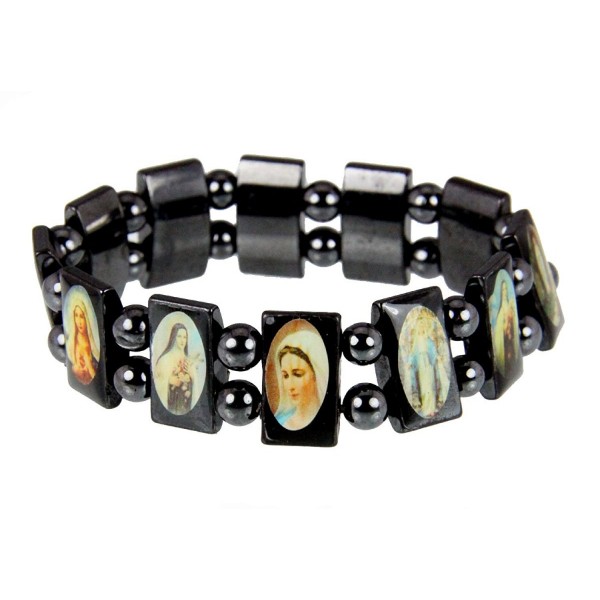 4030166 Mother of Jesus Saints Angels Black Hematite Bracelet with Beads Stretch Pope Blessed Virgin - CS11932OSA5