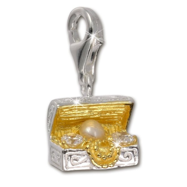 SilberDream Charm treasure chest white pearl and Zirconia gold plated 925 Sterling Silver FC227WZ - C5116DUTMBB