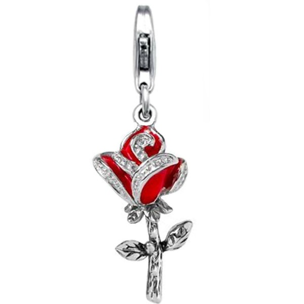 Jovana Sterling Silver Links Charm Red Rose with Red Enamel lobster clasp - CS118WIF1YJ