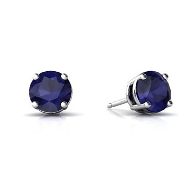 Stud Earring Round Simulated Blue Sapphire 925 Sterling Silver - CU12MXTJHXS