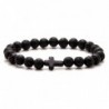 Xusamss Fashion Religion Cross 8MM Lava Beads Elastic Bracelet Bangle-7-8inches - Black - CT1879Z9NY2