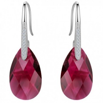 EleQueen 925 Sterling Silver CZ Teardrop Shepherd Hook Dangle Earrings Made with Swarovski Crystals - Fuchsia - CZ128TMN7NT