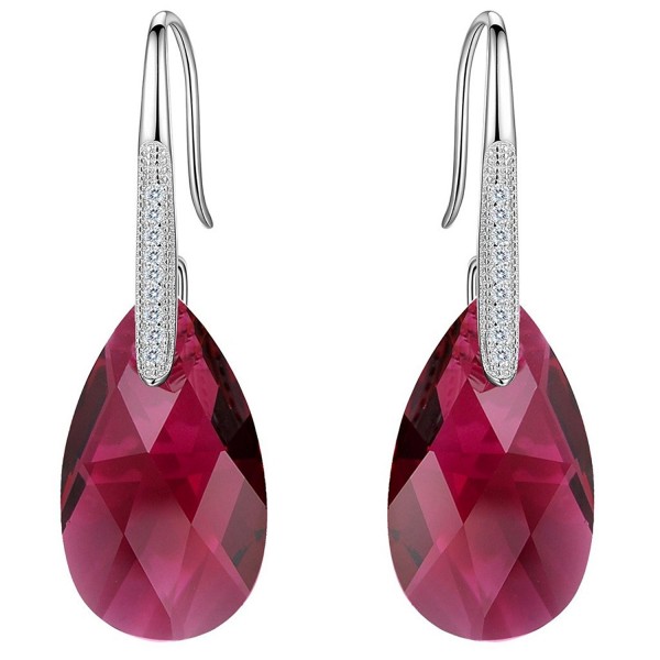 EleQueen 925 Sterling Silver CZ Teardrop Shepherd Hook Dangle Earrings Made with Swarovski Crystals - Fuchsia - CZ128TMN7NT