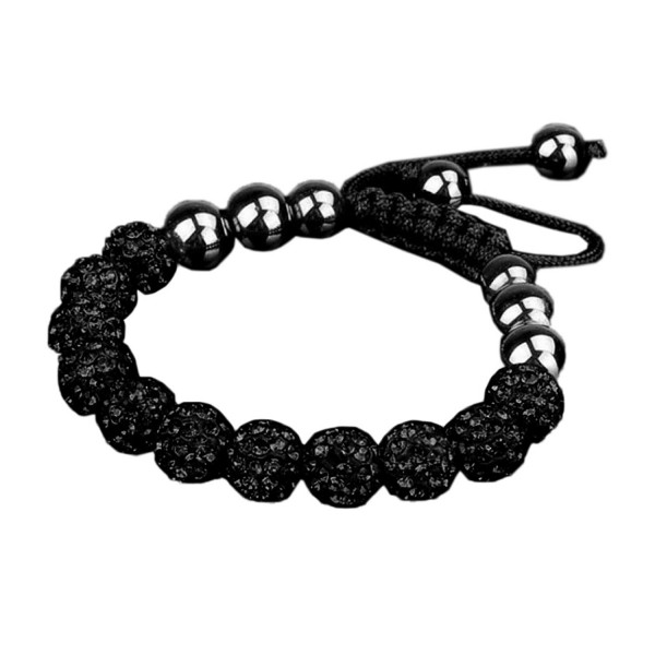 Susenstone 10mm Crystal Ball Bead Friendship Shamballa Adjustale Bracelet - Black - CM120NFKUW1