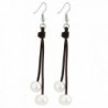 Cultured Freshwater Pearl Dangle Earrings for Women Handmade Genuine Leather Cord Hook Earring - Brown - CB186HKATEA