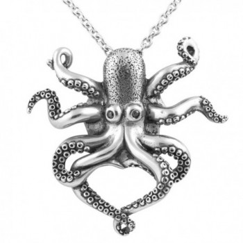 Controse Women's Silver-Toned Stainless Steel Black eyed Octopus Necklace 18" - 20" Adjustable Chain - CM12GK5CYAX