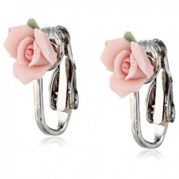 1928 Bridal Porcelain Rose Clip Earrings - rose - C1111RDJYC1