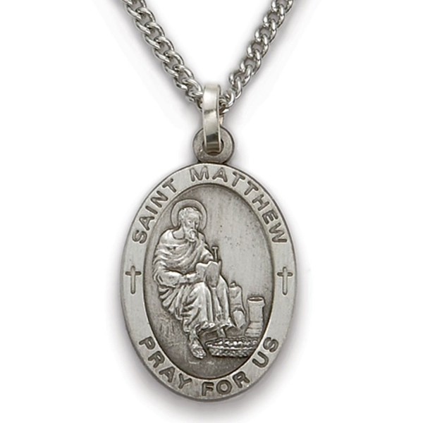 Sterling Silver Oval Saint Matthew Patron of Accountants and Bankers Medal- 7/8 Inch - CK12FSWH1AR