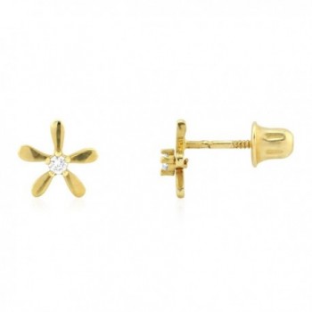 14k Yellow Gold CZ High Polished Flower Screwback Stud Earrings - CY180UHQDKE