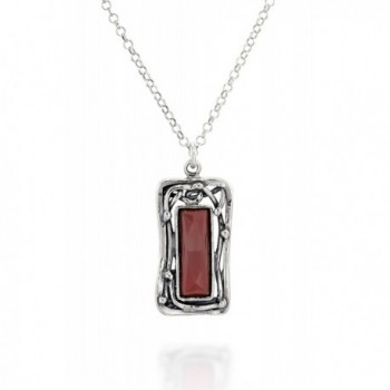 Rectangular Carnelian Gemstone Sterling Necklace - Carnelian - CP186LGLYZX