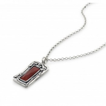 Rectangular Carnelian Gemstone Sterling Necklace