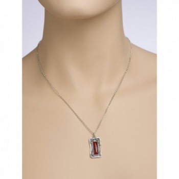 Rectangular Carnelian Gemstone Sterling Necklace in Women's Pendants