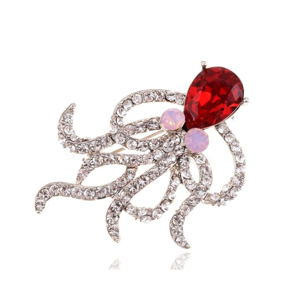 Alilang Indian Red Pink Opal Eyes Octopus Swarovski Crystal Bridal Rhinestone Pin Brooch - C6116N9W165