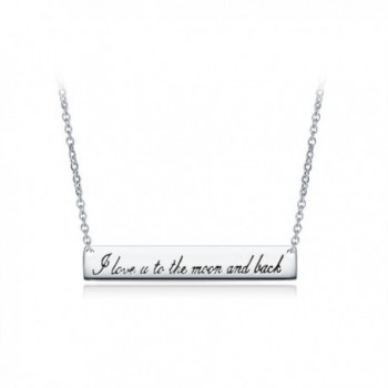 Sterling Silver Horizontal Bar Neckalce with Engraved I Love You To The Moon and Back Pendant - White Gold - CZ12O47NROM