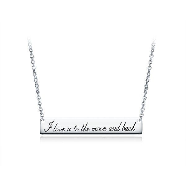 Sterling Silver Horizontal Bar Neckalce with Engraved I Love You To The Moon and Back Pendant - White Gold - CZ12O47NROM