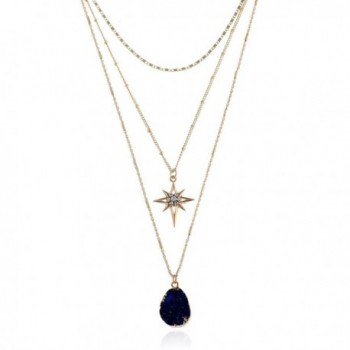 Vintage Bohemian Statement Long Necklace for Women Gold Plated Star Healing Stone Charms - Black - C8188N8UHI0